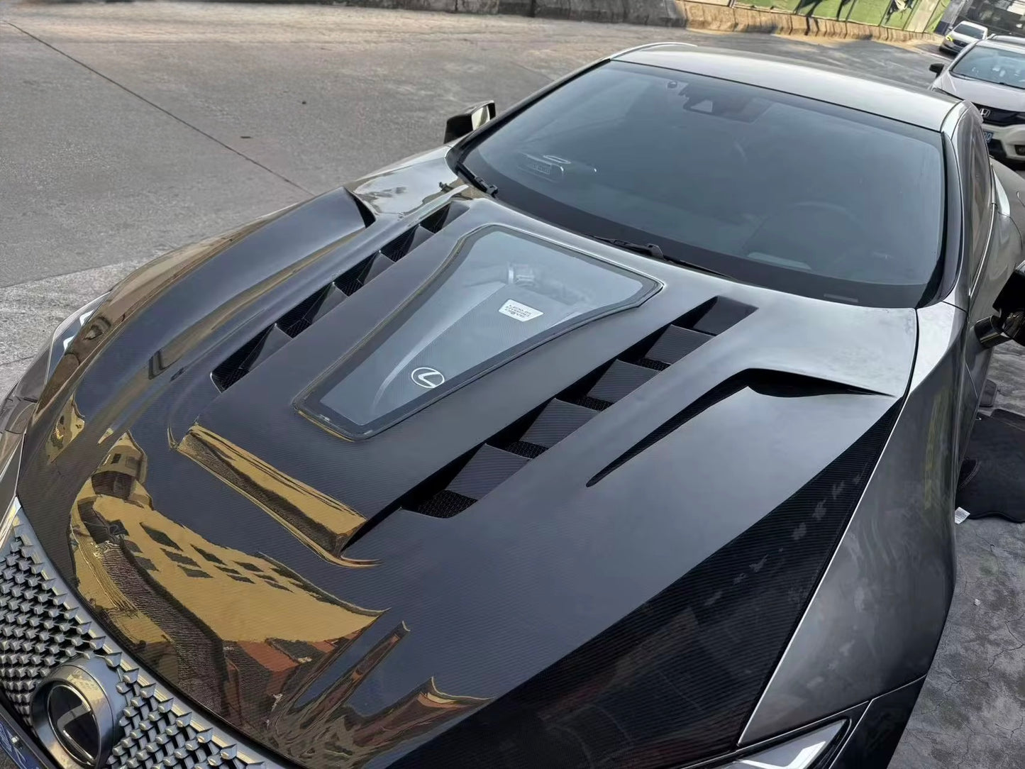 LC500 Carbon Vented Hood with See Through Engine Cover